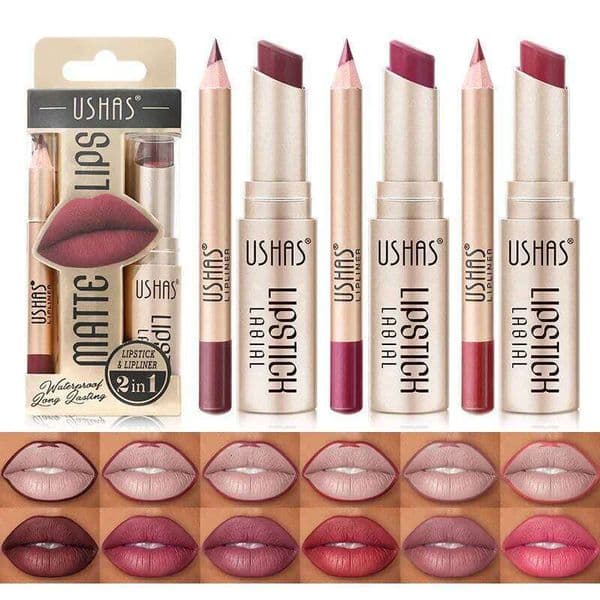 USHAS 12 Color Liner Plus Lipstick Easy Coloring Matte Lip stick Not Dry Long Lasting nude red lipsticks Lipliner Set H260302