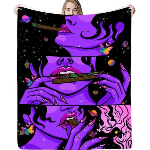 Thickened flannel blanket with psychedelic smoke pattern cool girl plush blanket air conditioning nap blanket S260228