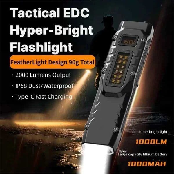 Professional Dual Switch Tactical Flashlight UV Red Light Options COB Work Lamp USB C Charging Waterproof Emergency Situations X260302
