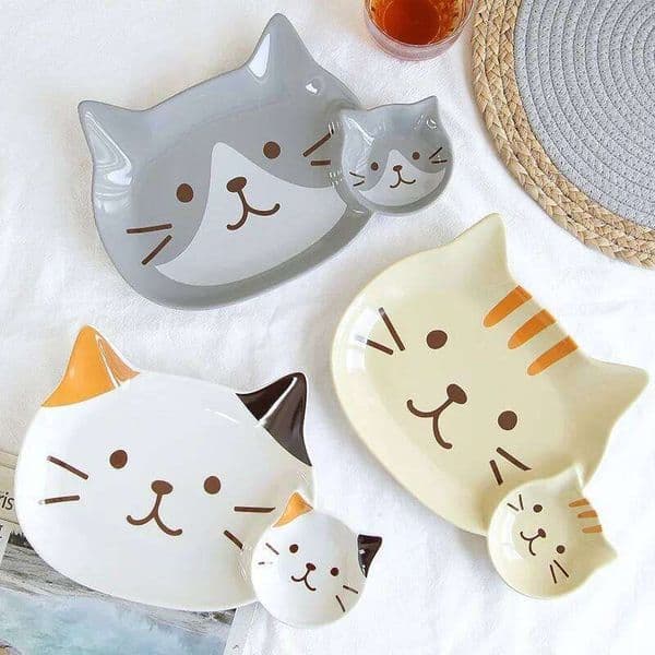 Ceramic Grid Korean Cartoon Creative Cat Shape Snack Tableware Kids Breakfast Plate Dumpling Dish Kitchen Supplies 26H0301