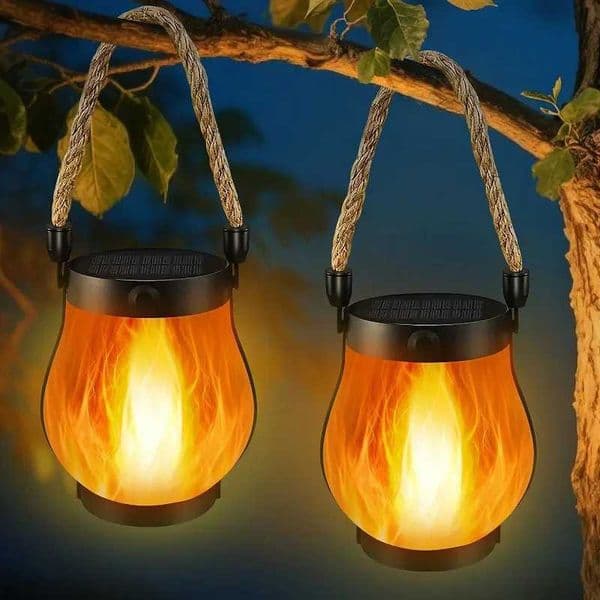 USB Rechargeable Camping Light Solar Flame Lights IPX4 Waterproof 800 Lumens 1200mAh Hanging Lantern Outdoor Lights X260302