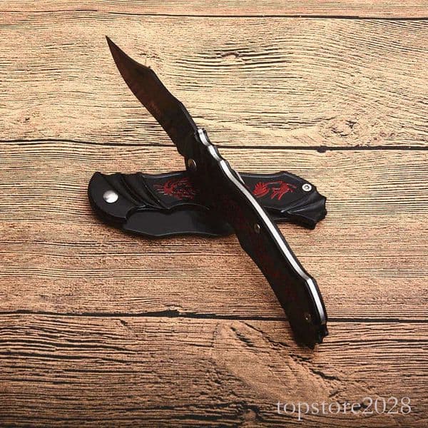 W80 Pocket Knife 3Cr13 Black Drop Point Blade Wood & Steel Handle Outdoor Camping Survival Folding Knives