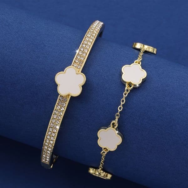 Five-petal Flower Bangle Bracelet Set Of 2 For Women European American Style Lucky Charm High Grade Fashion Stackable Jewelry Gift Waterproof