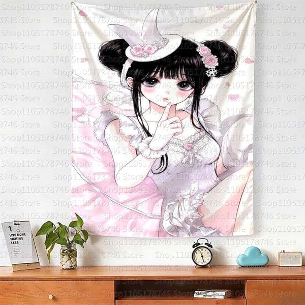 kawaii style girl hanging cloth cartoon dormitory bedroom bedside tapestry wall background cloth rental house decorative cloth S260228CCCL