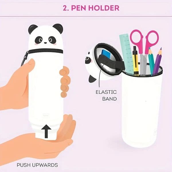 1pc Cute Panda Silicone Pencil Case2-in-1 Soft Pen Holder with Zipper White Animal for School or Office Supplies 260227