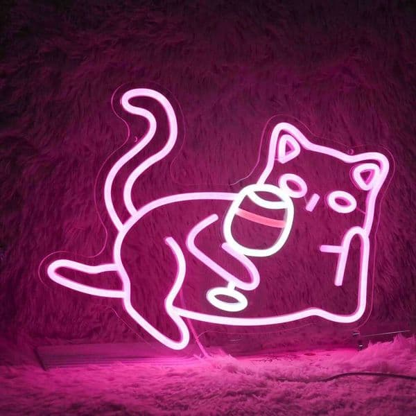 Wine Glasses Sign LED Neon Light USB Powered Wall Decor for Bar Living Room Bedroom Party Cafe Cat Lover Gift 26H0302