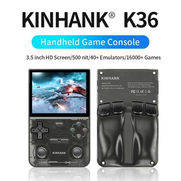 KINHANK Open Source K36 Retro Handheld Video Game Console 16000 Games Emulator for PS1/PSP/DC/N64/SS 500nit 3.5 Inch IPS Screen 26H0302