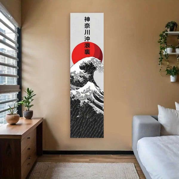 Black Ocean Waves Red Sun Tapestry The Great Wave Kanagawa Tapestry Wall Hanging Japanese Ukiyo-e Art Tapestry Wall Decoration S2602289Y11