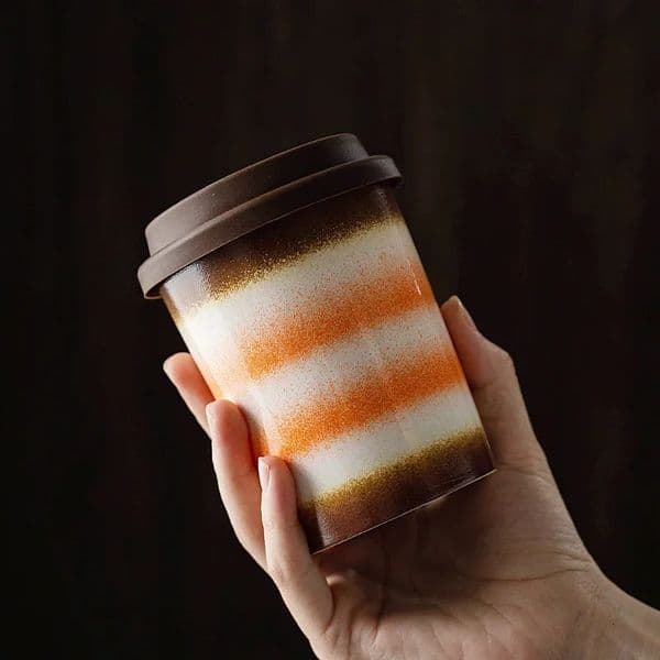290350ml Ceramic Coffee Cup Kiln Glazed Silicone Cover Portable Couple Latte Milk Tea Home Decor 260228