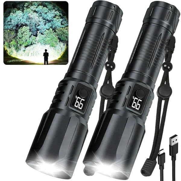 LED Flashlight 2 Pack Bright Tactical Torch High Lumens with 5 Modes Waterproof Zoomable Flash LightHunting Camping X260302