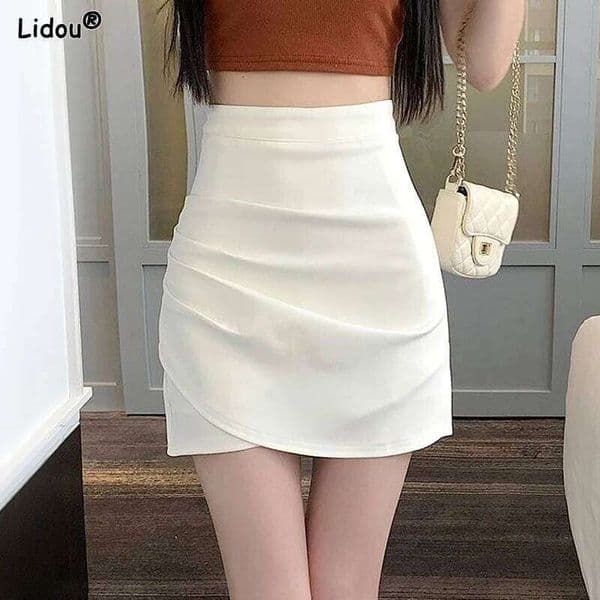 Fashion High Waist Short Skirts Solid Color Elegant Pleated Sweet Sexy Buttocks Skinny Thin Summer New Women's Clothing 2023 26W0302