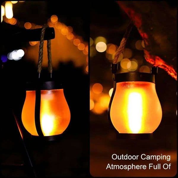 Solar Flame Lights Garden Lantern Flickering LED Light Decorative Yard Decor with Rope Rechargeable Camping Lamp C260302
