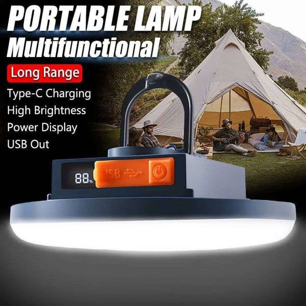 Camping Lamp,Rechargeable Work Light w/Power Display,Magnetic,USB Output, High Brightness LED,Portable Lantern,Outdoor,Emergency C260302