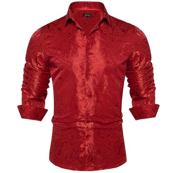 Shirts for Men Long Sleeve Silk Polyester Wedding Prom Party Button Down Social Dress Shirt Blouses Clothing DiBanGu 260302