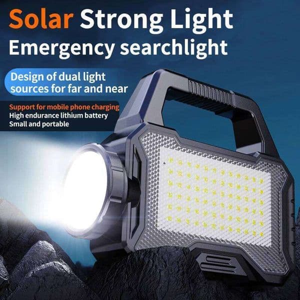 Portable Lanterns Solar Powered Charging Bank Searchlight Outdoor Strong Flashlight Hand Lamp with COB Side Light C260302