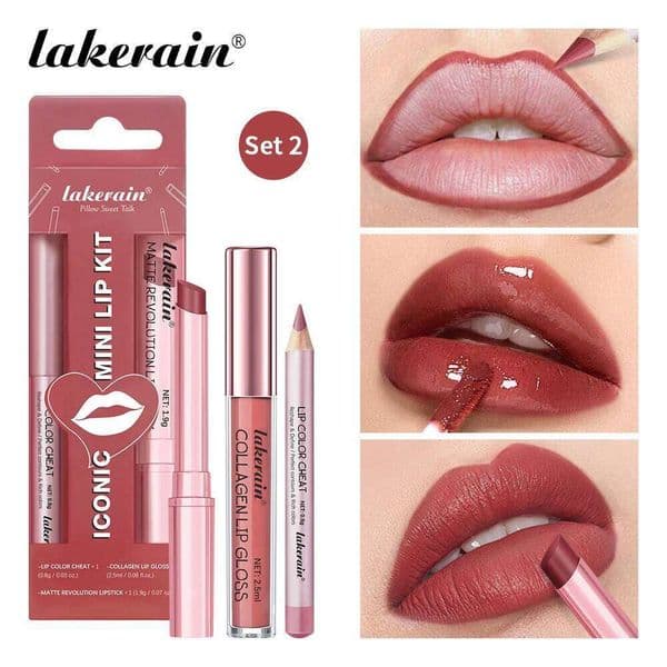 3pcs Makeup Liner Lip Gloss Lipstick Mirror Effect Beep Lips High Color Long-lasting Hydrates Travel Mini Set H260302