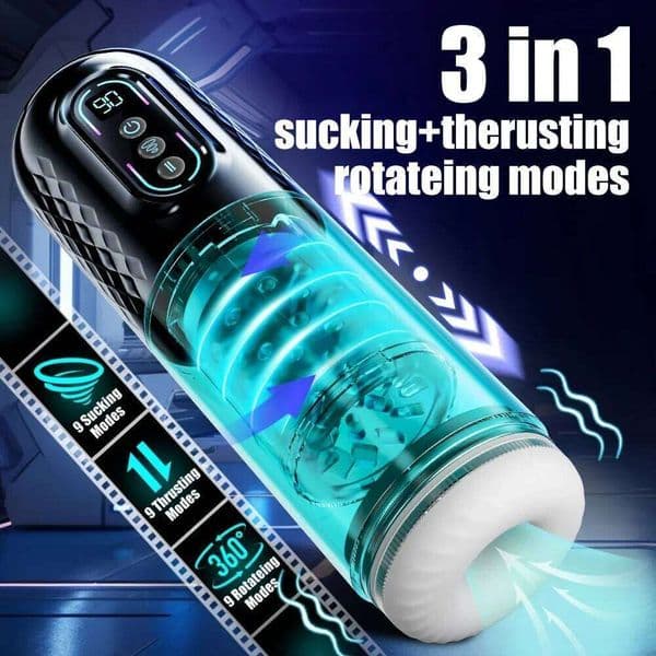 3 IN 1 Automatic Telescopic Male Masturbator Cup Powerful 9 Sucking Thrusting Rotation Modes Masturbation Adult Sex Toy for Men C260302