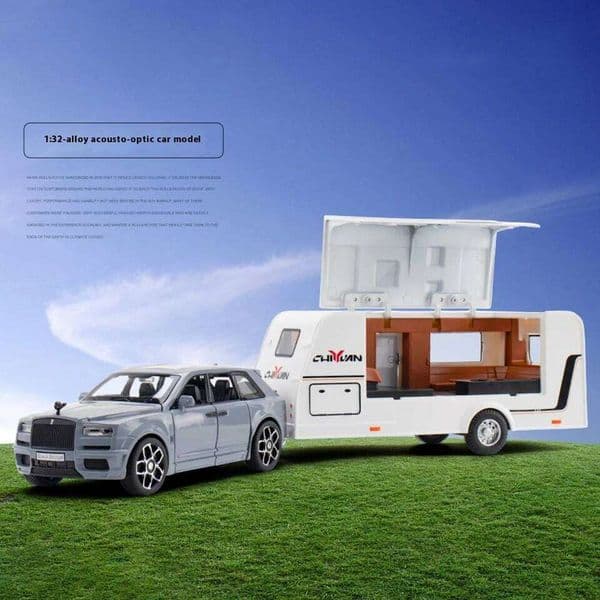 Simulation 1:32 Alloy Car Model Rolls-Royce Cullinan Drag Camping RV Metal Children's Toy Ornaments Boys Birthday Gift 26Y0302