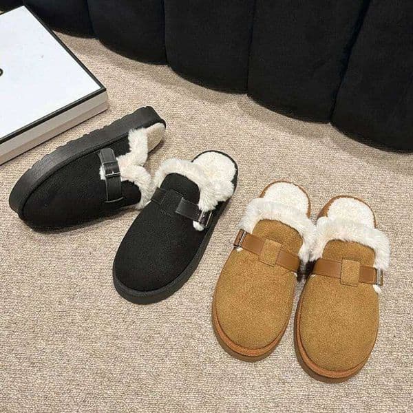 2025 Winter New Women's Plush Home Warm Outdoor Comfortable Non slip Thick Bottom Cotton Slippers