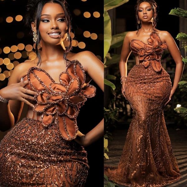 Aso Ebi Chocolate Mermaid Prom Dresses 2026 Florals Beaded Sweetheart Sequined Evening Formal Party Second Birthday Engagement Gowns For Special Occasions M02