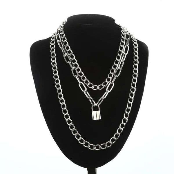 Layered Chain Necklace Cool Lock Goth Accessories Grunge Style Fairy Core Choker 2000s Aesthetic Y2k Jewelry Y260302