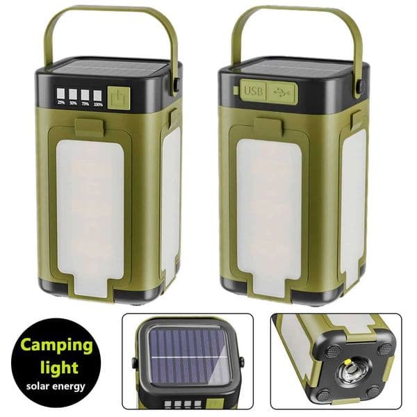 Portable Outdoor Solar Camping Light 6 Modes Built-in 18650 Battery Rechargeable Flashlight With Power Bank Hanging Tent Lamp X260302