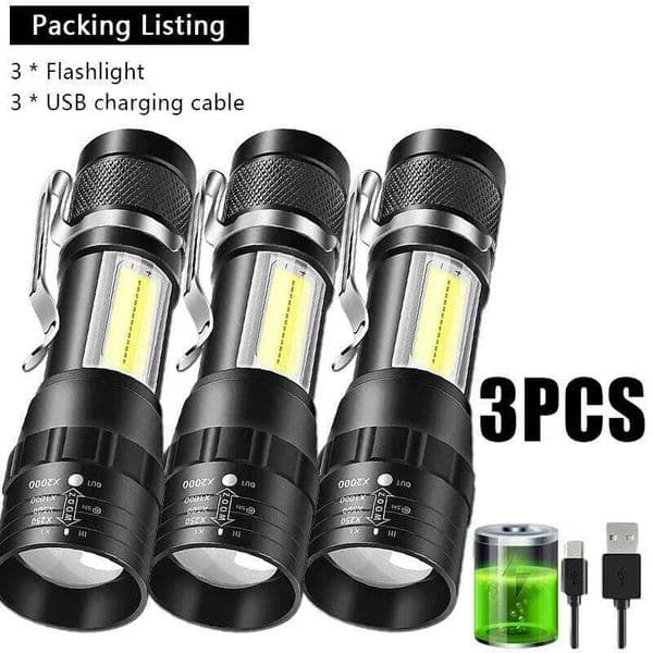 Portable Rechargeable LED Flashlight Pen Clip Zoomable Waterproof Torch with Side Light Outdoor Camping Emergency Lantern Z260301