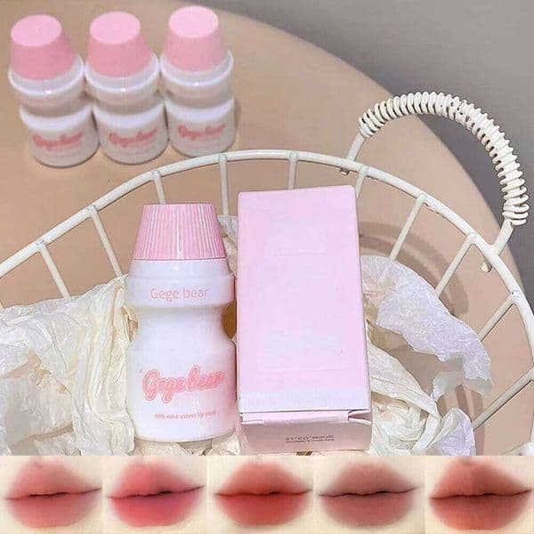 Gege Bear Velvet Mud Lip Gloss, Cute Bottle Design, Long-Lasting Matte Color for Vibrant, White-Enhancing Appearance H260303