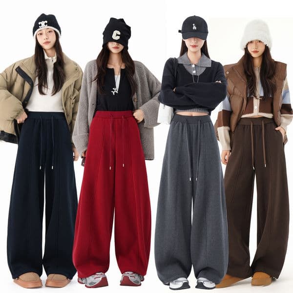 Americn-style High-wisted Drwstring Curved-leg Pnts For Women 2026 Spring New Csul Designer Pnts Sports Wide-leg Pnts Loose Nd Slimming Floor-length Pnts