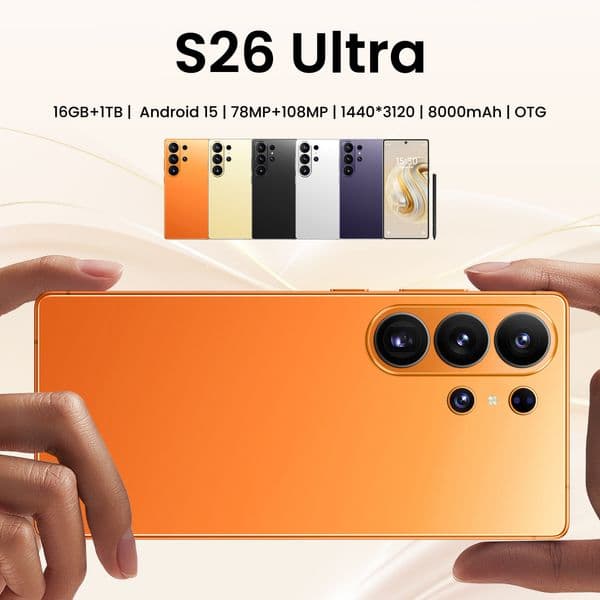 2026 New Original Brand S26 Ultra Smartphone 5G Network Android 15 16GB+1TB Dual SIM Google Play Store 7.3inch 8000mAh Mobile Phones