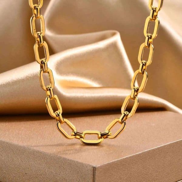 Chunky Gold Plated Link Necklace For Women, Stainless Steel Oval Thick Chain Choker Minimalist Jewelry Y260302