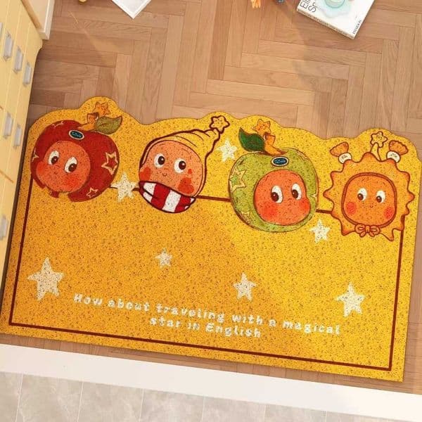 Cartoon Style Star People Doormat Entryway Door Mat Cuttable PVC Loop Doormat Cute Home Entrance Mat S260302