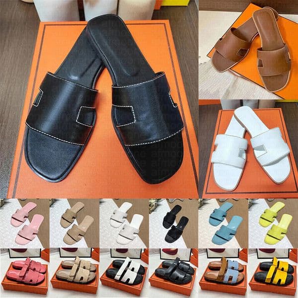 Designer women sandals slides flat slippers flip flops ladies summer beach luxury leather slipper black white brown sandal sandale