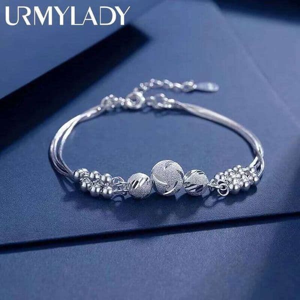 Fine 925 Sterling Silver Lucky beads ball chain Bracelet For Women luxury fashion party Wedding Jewelry lovers gift charms C260303