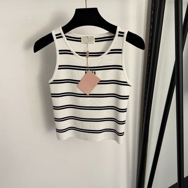 Women Designer Tank Top Letter Striped Slim Fit Knitted Vest Summer Street Style Knit Singlet