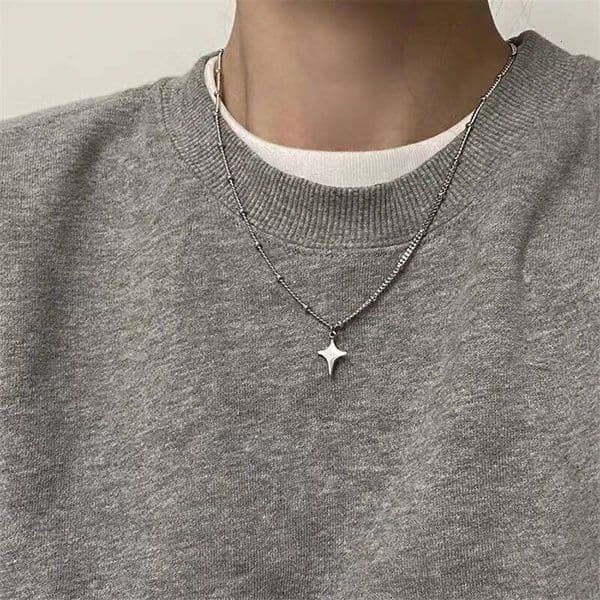 Kpop Goth Silver Color Star Pendant Chain Necklace For Women Men Egirl Y2K Cool EMO Punk Aesthetic Grunge Jewelry Gifts Y260302