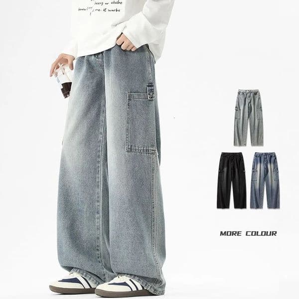 Cargo Jeans Mens Autumn Vintage Fashion Straight Denim Trousers Casual Wide Personalized Male Clothing Pants Men 260228BANJIA