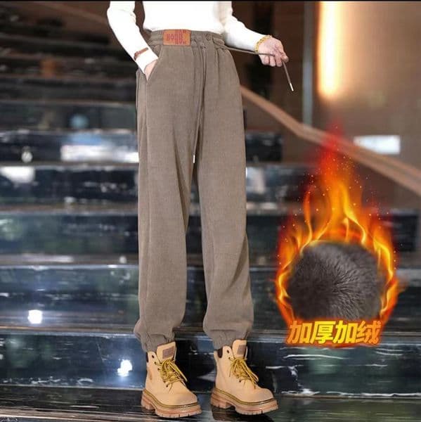 Corduroy Fleece-lined Thickened Autumn Winter High-wisted Designer Pnts Wrm Csul Jogger Hrem Swetpnts Long Pnts Women's Clothing