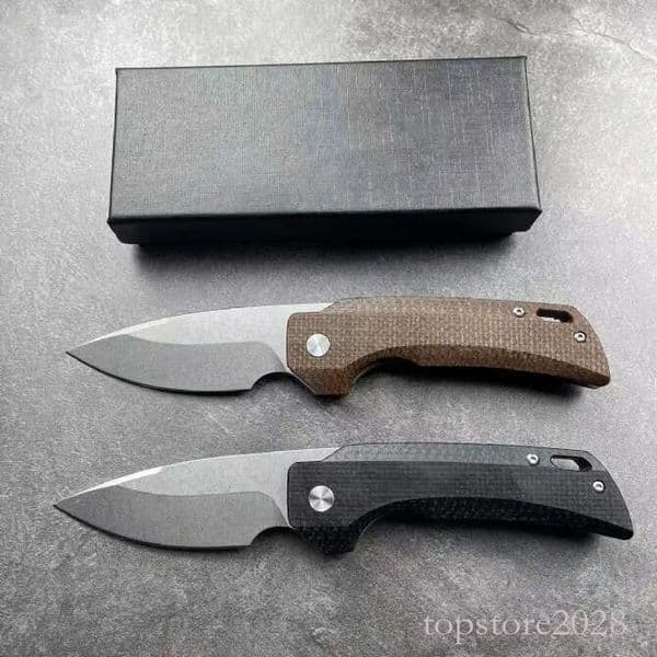 High Quality Flipper Folding Knife 14C28N Stone Wash Drop Point Blade CNC Linen Micarta Handle Outdoor EDC Pocket Knives