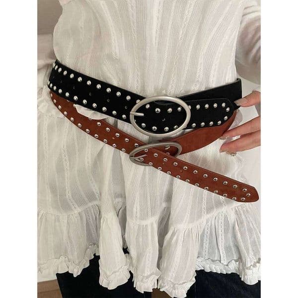 Women's American Y2K Rivet Minority Personal Design Retro Antelope Hair Belt for Skirts and Jeans XJ260303
