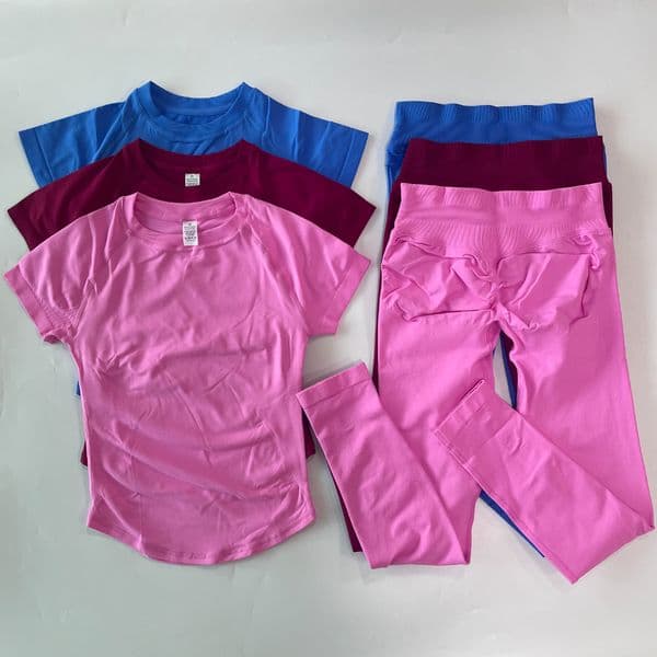 2 Piece Dfyned Set Women Longline Short Sleeve Gym Crop Top High Waist Yoga Leggings Workout Sports Suit Fitness Clothes