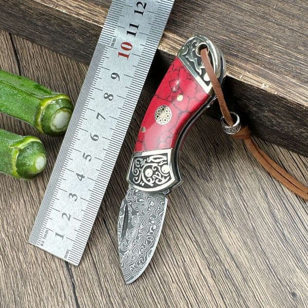 Steel Folding Fruit With Red Turquoise Handle Portable Pocket Knife Outdoor Tool Handmade Knife Outdoor Equipment