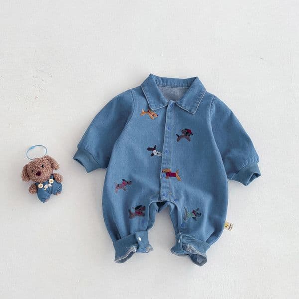 Baby one-piece suit denim autumn wear embroidered outdoor crawling clothes for boys and girls Hayi first birthday clothes fo 260227