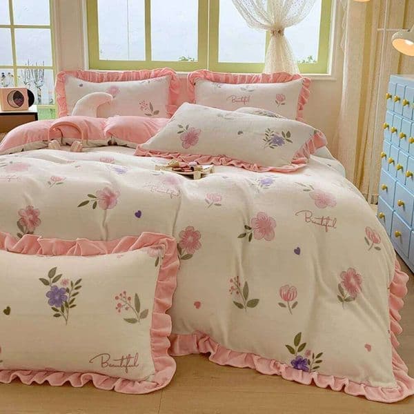Winter Warm Milk Velvet Four-Piece Soft Quilt Cover Pillowcase Bed Sheet Comfortable Coral Fleece Bedding Set Home Textiles W260302