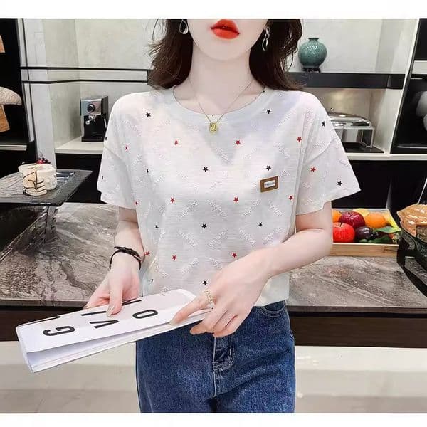 Plus Polo Shirt Designer Shirt Size Women's Printed T-shirt Designer Hoodie Short Sleeve Korean Style Summer New Foam Floral Loose Versatile Top