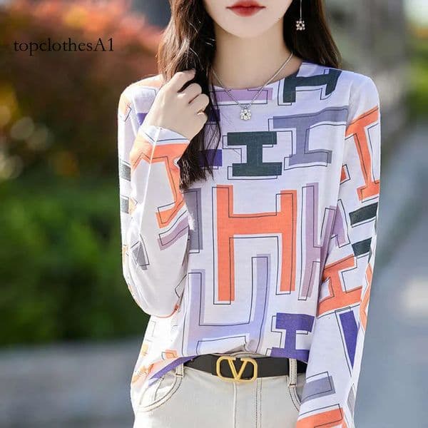 Printed T-Shirt Fashionable Slim And Temperament Knitted Sweater Pullover Korean Long-Sleeved Base Shirt
