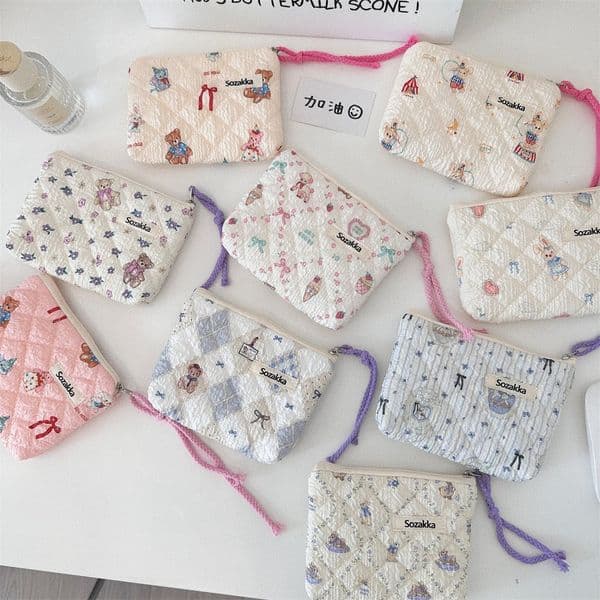 Broken Flower Padded Cotton Portable Storage Bag Cute Soft Change Bag Lipstick Storage Bag Cosmetic Bag