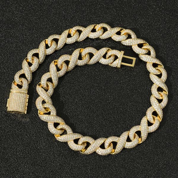 Popular jewelry: Figure 8 Cuban chain, real gold plated, micro-inlaid with zircon, necklace, full of diamonds, niche hip-hop style