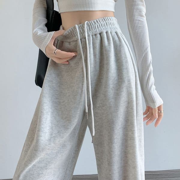 Women's Swetpnts Autumn Winter Designer Pnts Fleece-lined New Americn Style Drwstring Loose Stright-leg Csul White Gry Swetpnts