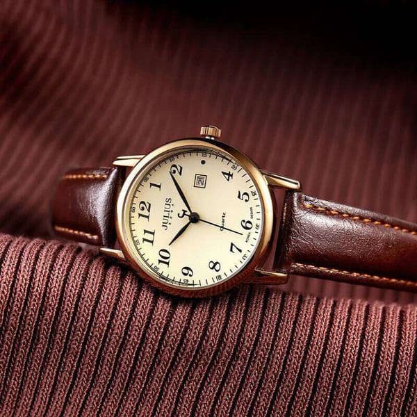 Julius Watches JA-508 Antique Large Nunber Easy Read Dial Auto Date Casual Leather Band Women Quartz Wrist Watch XJ260303